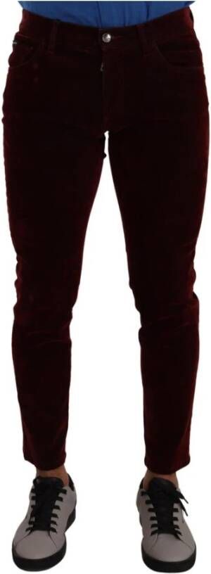 Dolce & Gabbana Dark Red Cotton Velvet Skinny Men Denim Jeans Rood Heren