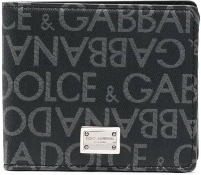 Dolce & Gabbana Logoed Jacquard Portemonnee Zwart Grijs Gemaakt in Italië Black Heren