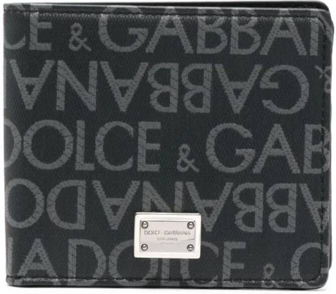 Dolce & Gabbana Logoed Jacquard Portemonnee Zwart Grijs Gemaakt in Italië Black Heren - Foto 4