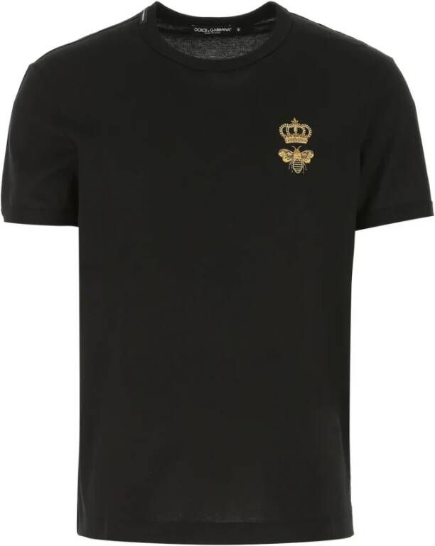 Dolce & Gabbana Zwart T-shirt met Gouden Details Black Heren