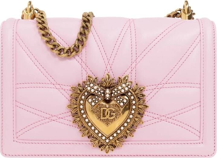 Dolce&Gabbana Totes Devotion Matelasse Quilted Shoulder Bag in poeder roze