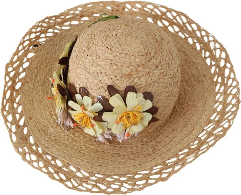 Dolce & Gabbana DG beige brede randbloem emmer capello hoed Beige Dames