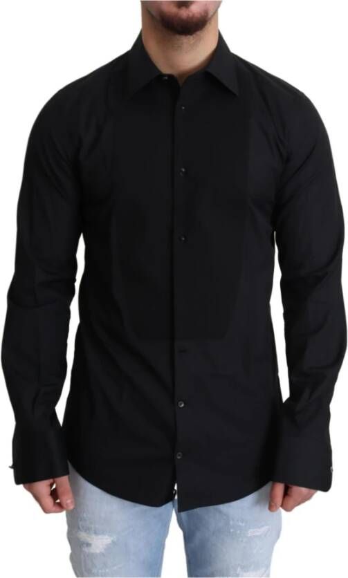 Dolce & Gabbana DG Black 100% katoenen mannen Dress Formal Shirt Zwart Heren