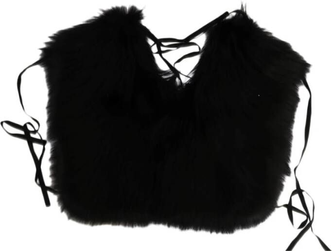 Dolce & Gabbana Zwarte Schouder Wrap Sjaal met Zilveren Vos Bont Black Dames