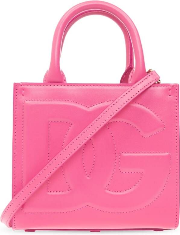 Dolce & Gabbana Rose Pink Calf Leather Mini DG Daily Tote Bag Pink Dames