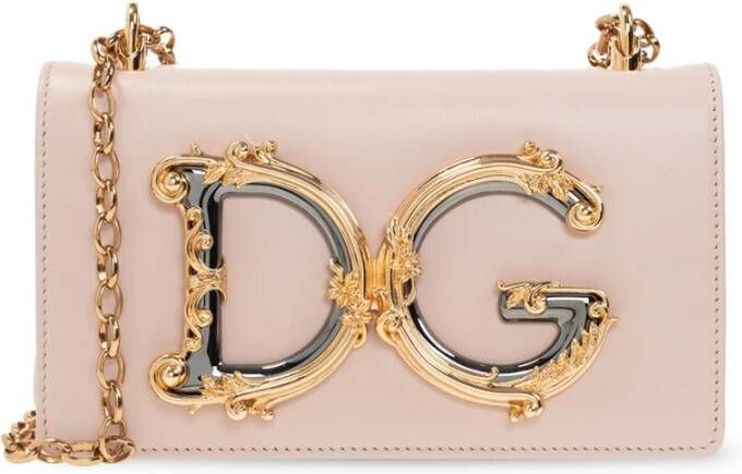 Dolce & Gabbana Roze Logo Tas met Ketting Schouderband Pink Dames