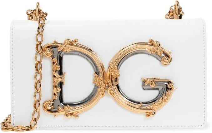 Dolce & Gabbana Witte Kalfsleren Logo Plaque Box Tas White Dames