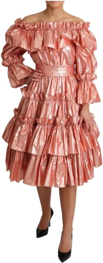 Dolce & Gabbana A-lijn lange mouwen jurk met metallic accenten Pink Dames - Foto 4