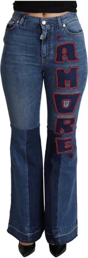 Dolce & Gabbana Blauwe Amore Patch Boot Cut Katoenen Stretch Broek Blue Dames - Foto 3