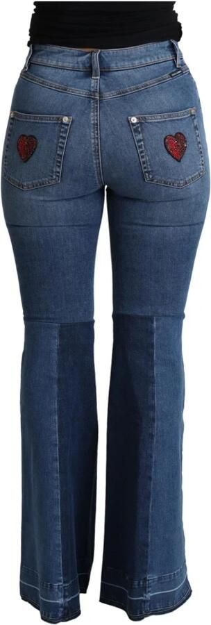Dolce & Gabbana Blauwe Amore Patch Boot Cut Katoenen Stretch Broek Blue Dames