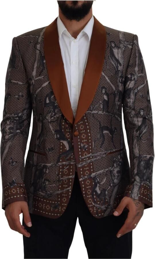 Dolce & Gabbana Bronze Monkey Print Silk Slim Jacket Blazer Brown Heren - Foto 5
