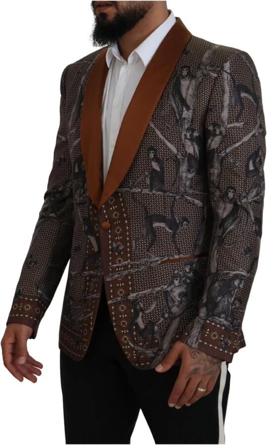 Dolce & Gabbana Bronze Monkey Print Silk Slim Jacket Blazer Brown Heren - Foto 4