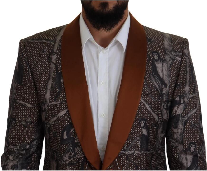 Dolce & Gabbana Bronze Monkey Print Silk Slim Jacket Blazer Brown Heren - Foto 2