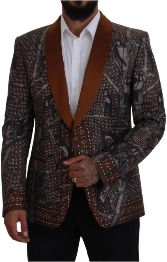 Dolce & Gabbana Bronze Monkey Print Silk Slim Jacket Blazer Brown Heren - Foto 3
