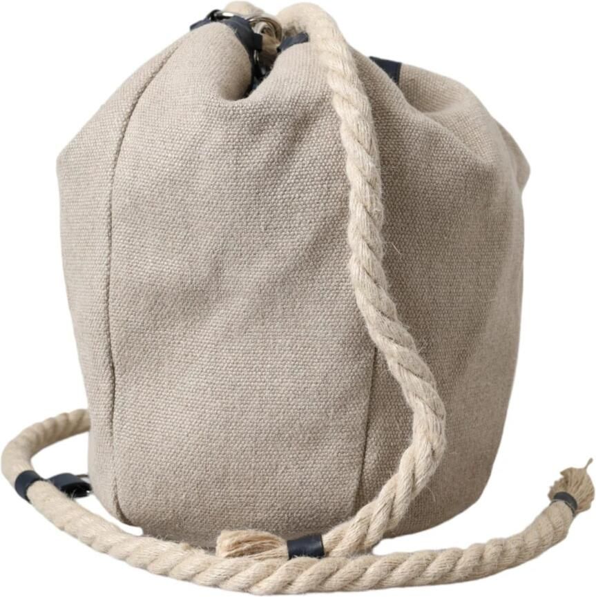 Dolce & Gabbana Beige Canvas Bucket Bag met Logo Beige Heren