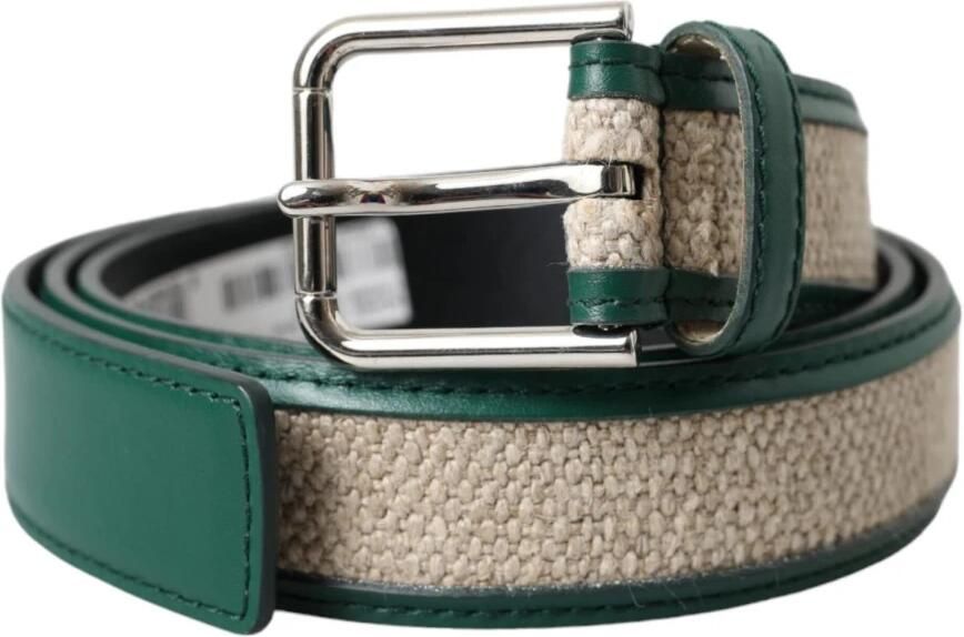 Dolce & Gabbana Beige Geweven Leren Riem Metalen Gesp Green Heren - Foto 5