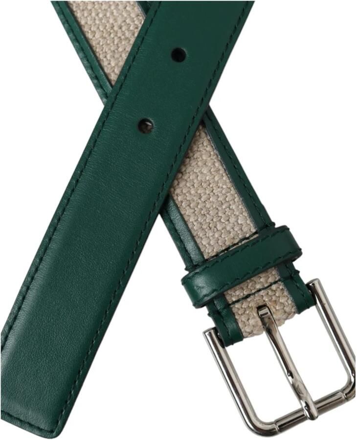 Dolce & Gabbana Beige Geweven Leren Riem Metalen Gesp Green Heren - Foto 2