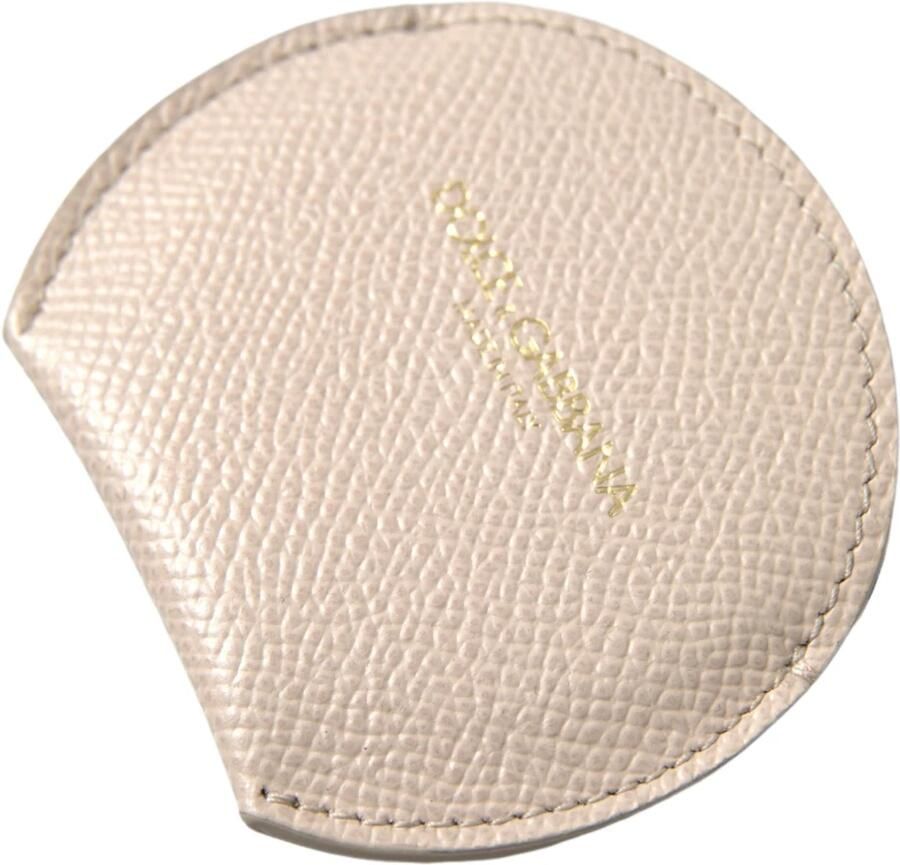 Dolce & Gabbana Beige Leren Ronde Logo Handspiegelhouder Beige Dames