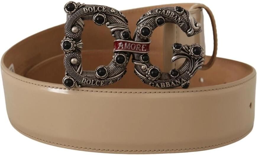 Dolce & Gabbana Vintage Riem met Messing Logo en Parelversiering Beige Dames