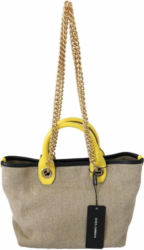 Dolce & Gabbana Beige Gouden Ketting Schouder Sling Tote Tas Beige Dames