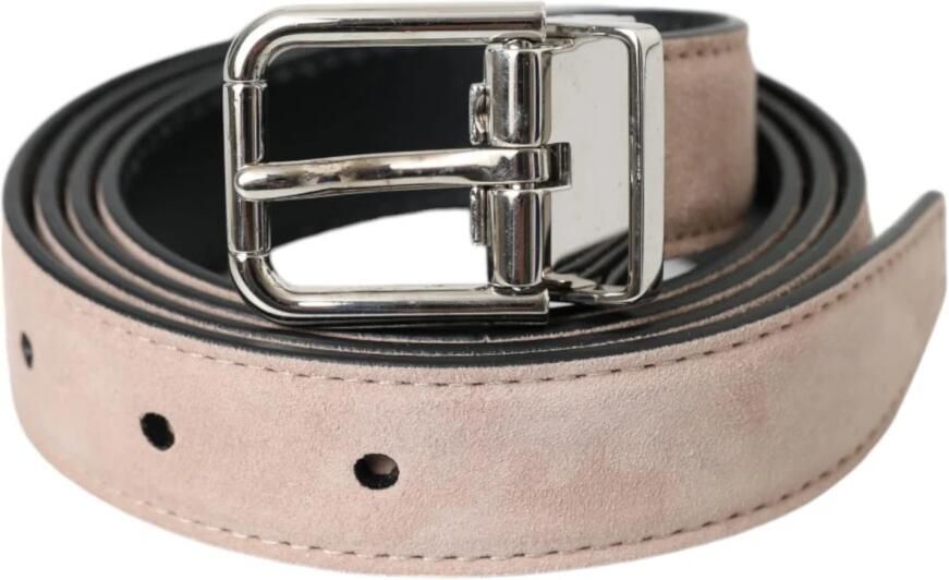 Dolce & Gabbana Beige Suède Leren Zilveren Gesp Riem Mannen Beige Unisex - Foto 10