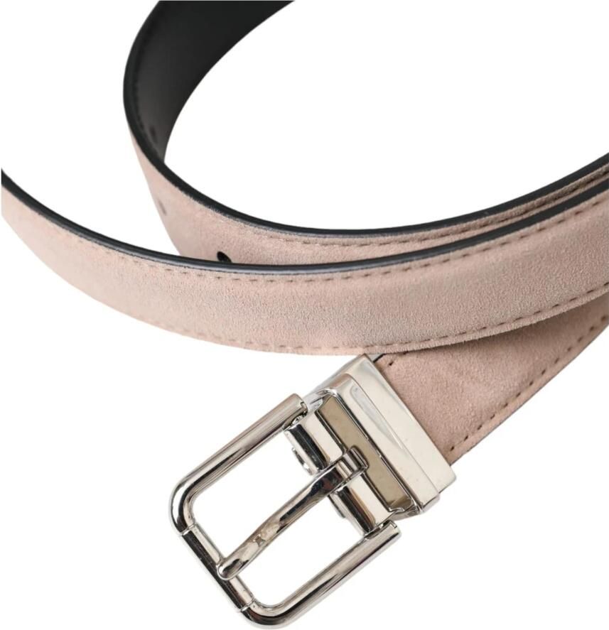 Dolce & Gabbana Beige Suède Leren Zilveren Gesp Riem Mannen Beige Unisex
