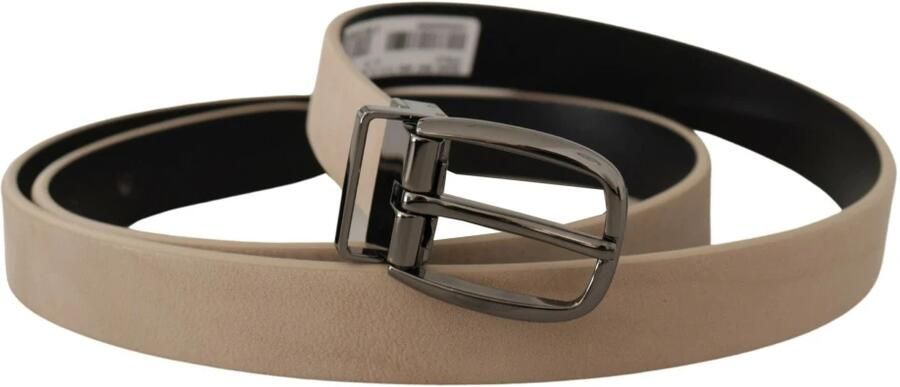 Dolce & Gabbana Beige Vitello Logo Metalen Gesp Riem Beige Heren