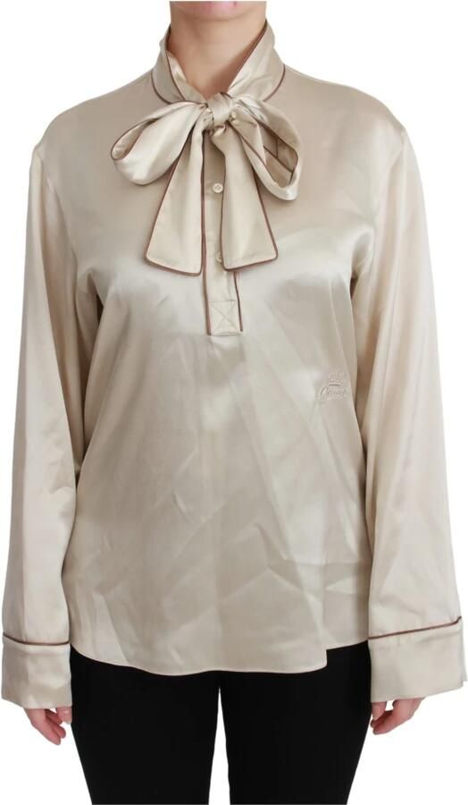 Dolce & Gabbana Beige Zijden Satijnen Blouse met Queen Borduursel Beige Dames - Foto 6