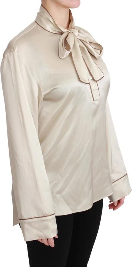 Dolce & Gabbana Beige Zijden Satijnen Blouse met Queen Borduursel Beige Dames - Foto 4