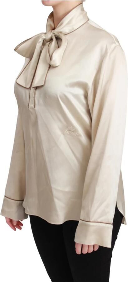 Dolce & Gabbana Beige Zijden Satijnen Blouse met Queen Borduursel Beige Dames - Foto 5