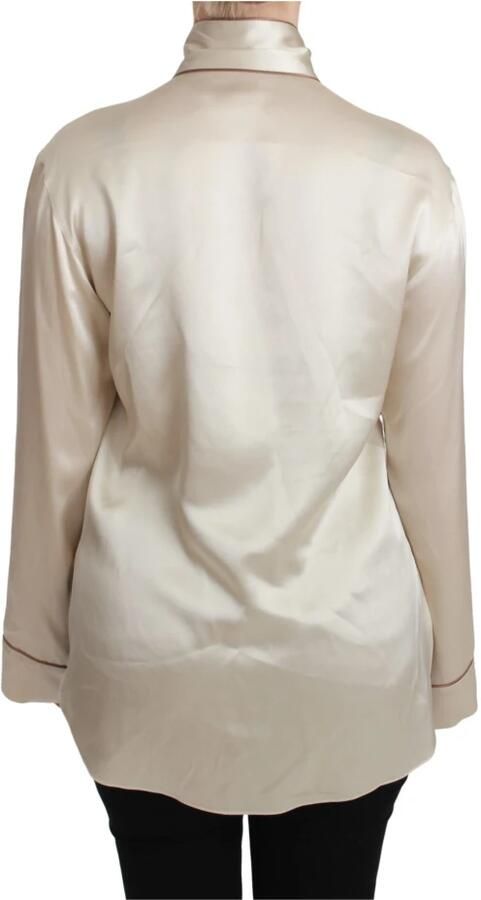Dolce & Gabbana Beige Zijden Satijnen Blouse met Queen Borduursel Beige Dames - Foto 3