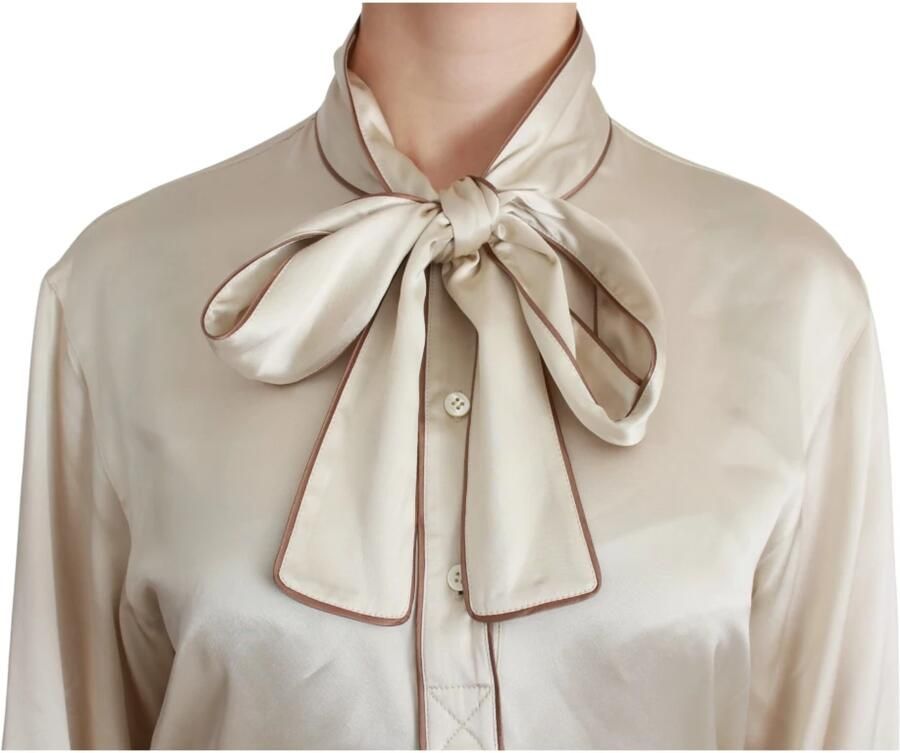 Dolce & Gabbana Beige Zijden Satijnen Blouse met Queen Borduursel Beige Dames