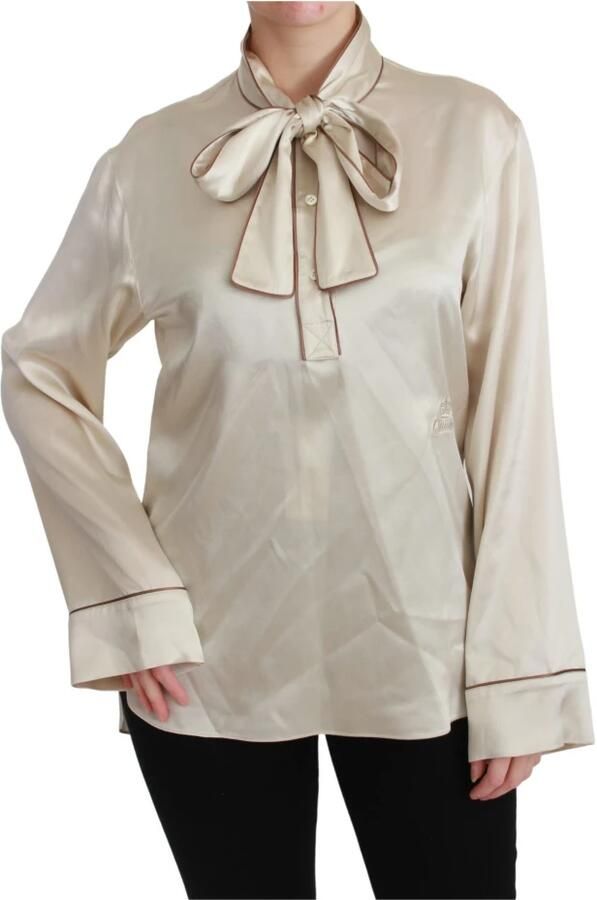 Dolce & Gabbana Beige Zijden Satijnen Blouse met Queen Borduursel Beige Dames - Foto 2
