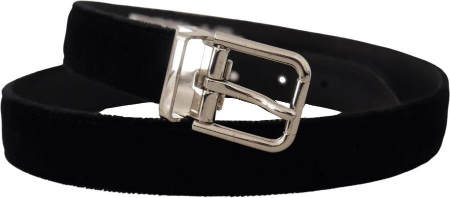 Dolce & Gabbana Stijlvol Grosgrain Leren Riem met Zilverkleurige Gesp Black