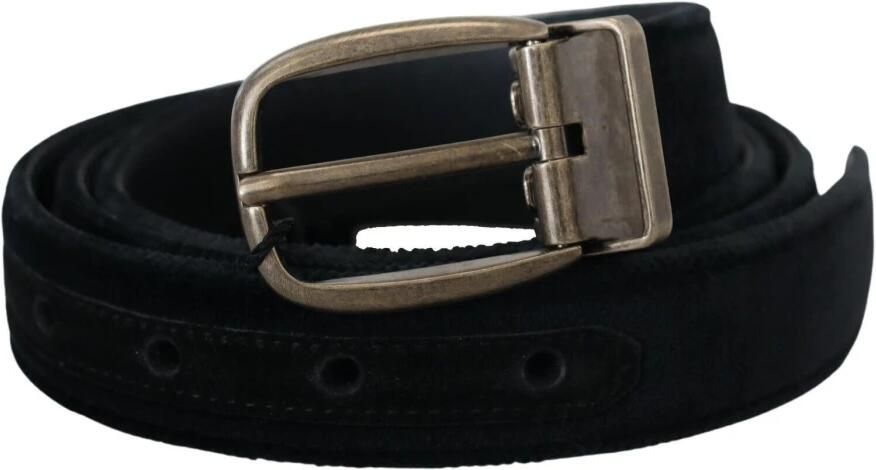 Dolce & Gabbana Zwart fluwelen leren zilveren gesp riem Black - Foto 5
