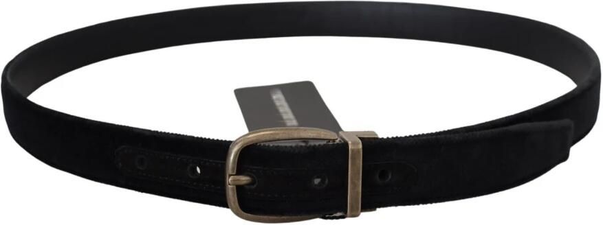 Dolce & Gabbana Zwart fluwelen leren zilveren gesp riem Black - Foto 9