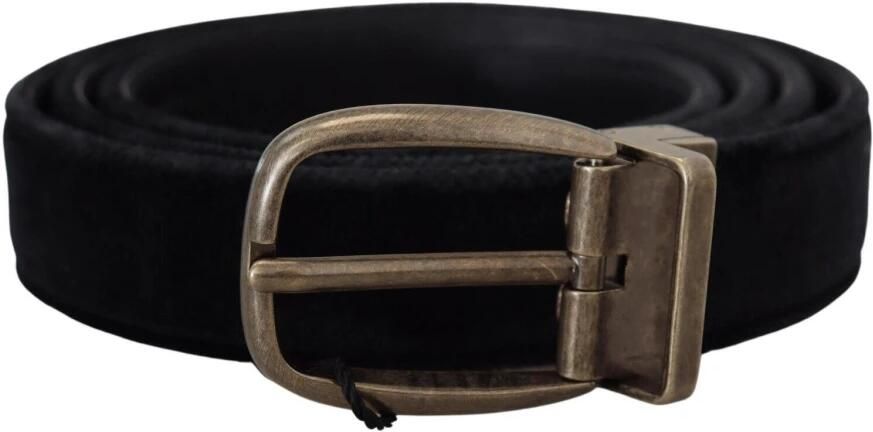 Dolce & Gabbana Zwart fluwelen leren zilveren gesp riem Black - Foto 7