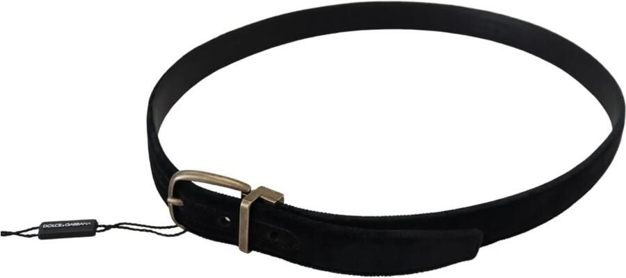 Dolce & Gabbana Zwart fluwelen leren zilveren gesp riem Black - Foto 8