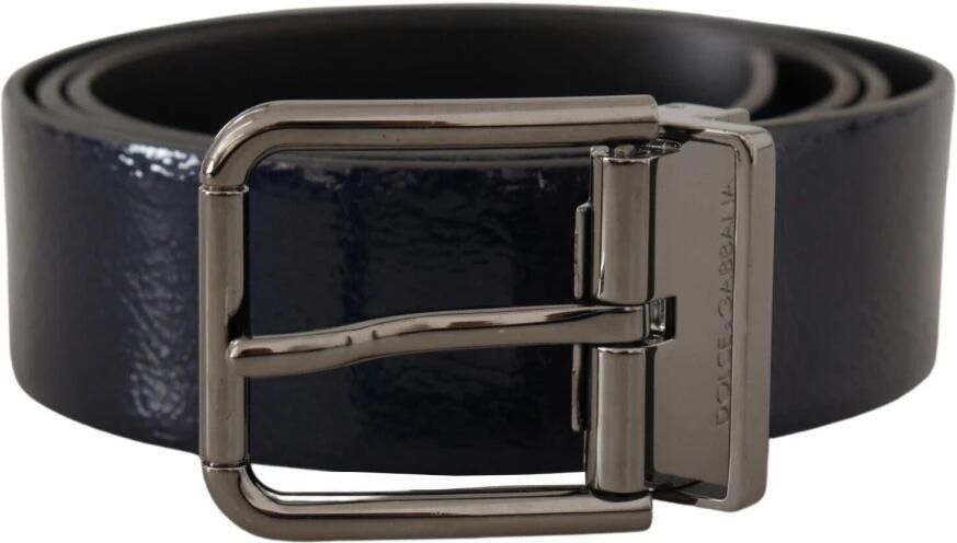 Dolce & Gabbana Blauw Patentleer Zilveren Logo Gesp Riem Blue Heren - Foto 7
