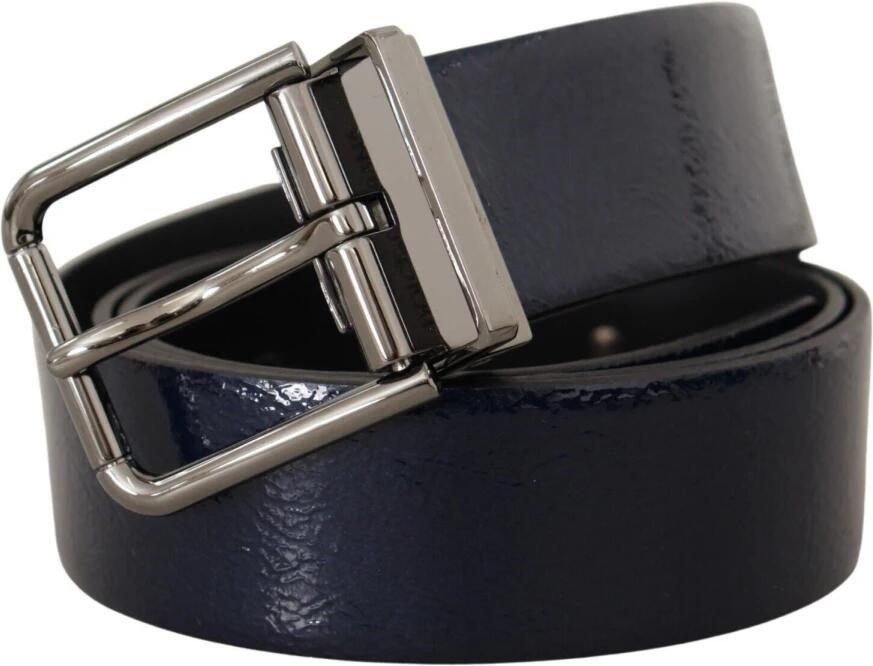 Dolce & Gabbana Blauw Patentleer Zilveren Logo Gesp Riem Blue Heren