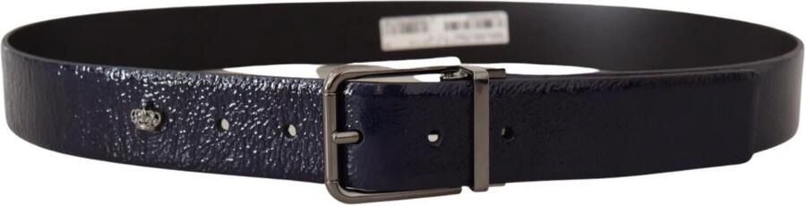 Dolce & Gabbana Blauw Patentleer Zilveren Logo Gesp Riem Blue Heren - Foto 6