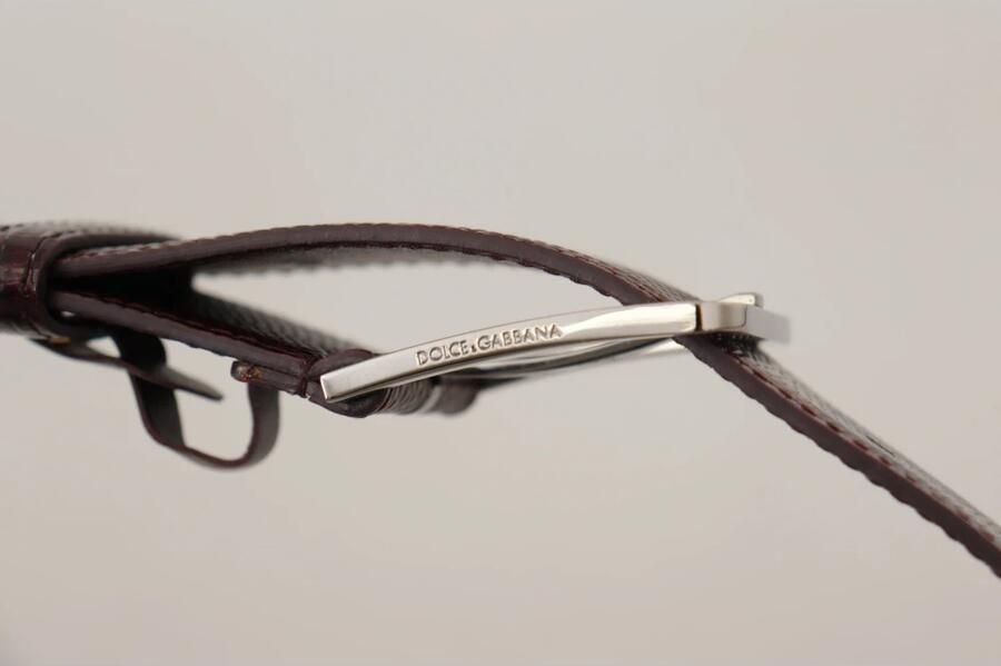 Dolce & Gabbana Maroon Breed Logo Gegraveerde Gesp Riem Brown - Foto 5