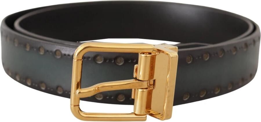 Dolce & Gabbana Groen Geperforeerd Leren Riem met Messing Metaal Green Heren - Foto 3