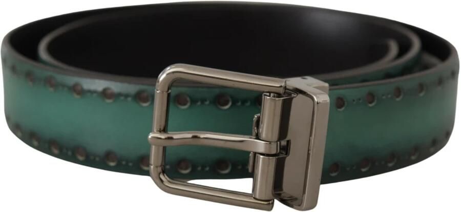 Dolce & Gabbana Groen Giotto Leren Zilveren Metalen Gesp Riem Green Heren - Foto 3