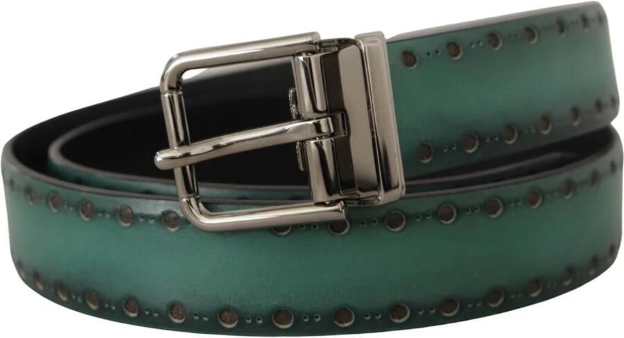 Dolce & Gabbana Groen Giotto Leren Zilveren Metalen Gesp Riem Green Heren