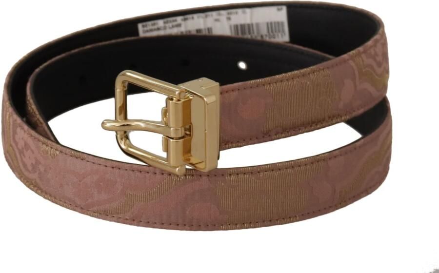 Dolce & Gabbana Rose Gouden Leren Logo Gegraveerde Metalen Gesp Riem Pink Dames