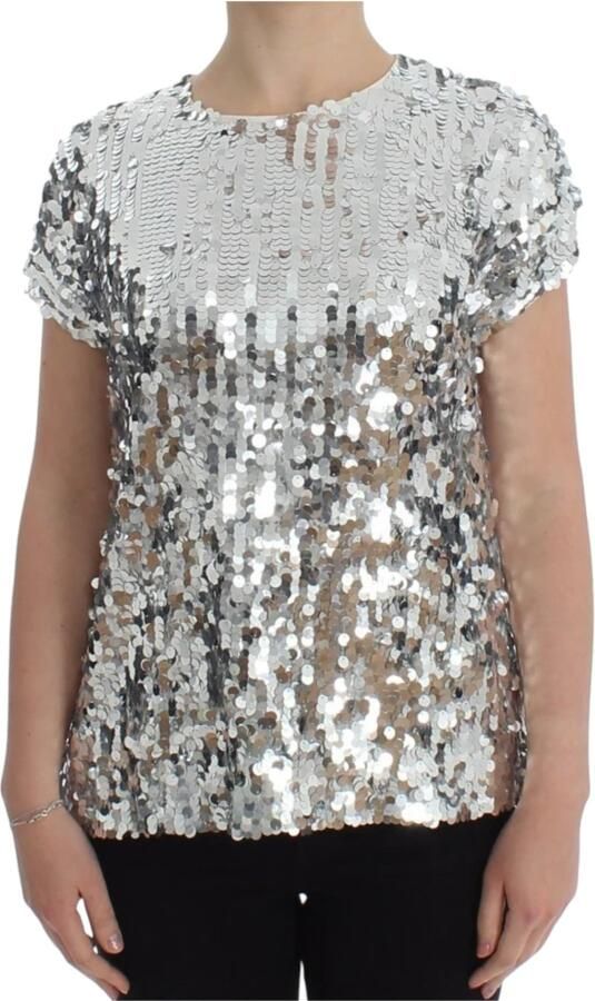 Dolce & Gabbana Zilveren Pailletten Crewneck Blouse T-shirt Top Gray Dames - Foto 6