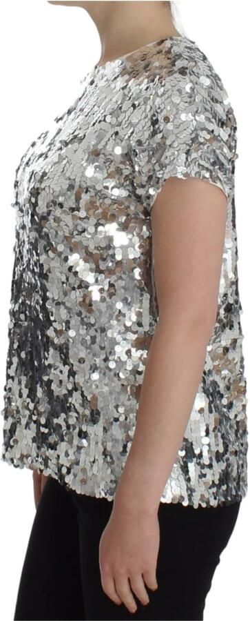 Dolce & Gabbana Zilveren Pailletten Crewneck Blouse T-shirt Top Gray Dames - Foto 4