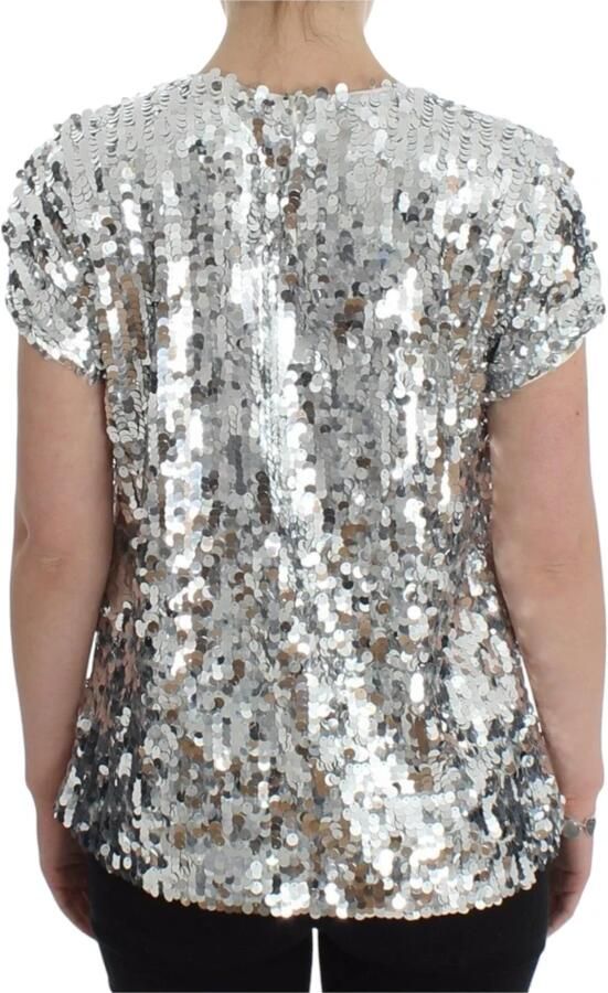 Dolce & Gabbana Zilveren Pailletten Crewneck Blouse T-shirt Top Gray Dames - Foto 3
