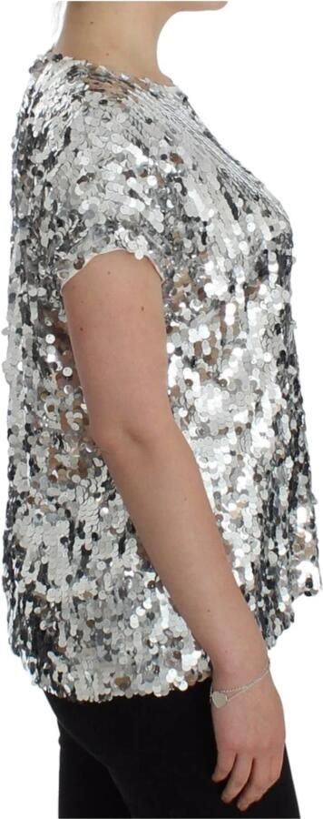 Dolce & Gabbana Zilveren Pailletten Crewneck Blouse T-shirt Top Gray Dames - Foto 5
